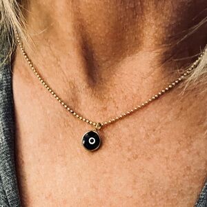 Unique Black Protective Evil Eye Pendant w 14K Gold Necklace